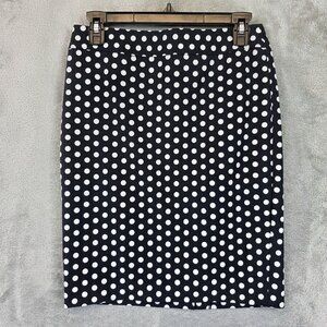 LOFT Skirt Womens 0 Black White Polka Dot Pencil Lined Work Office Career
